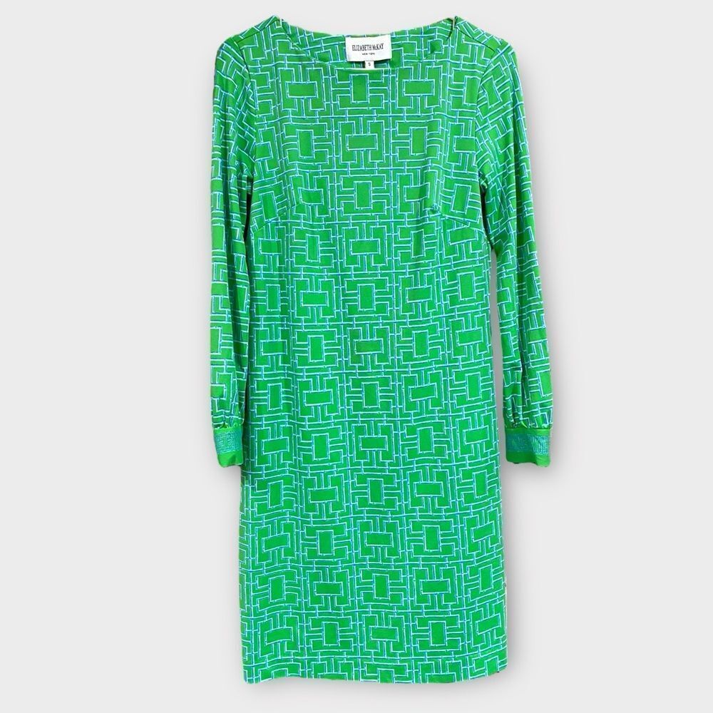 Elizabeth McKay Green Geometric Long Sleeve Dress
